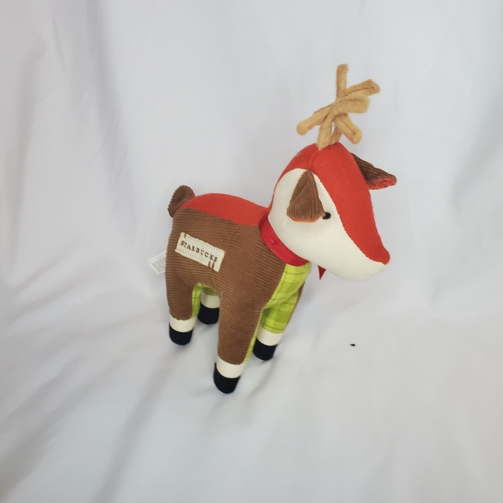 STARBUCKS PLUSH REINDEER 2008 ANTLERS PLAID CORDUROY CHRISTMAS‎ DECOR